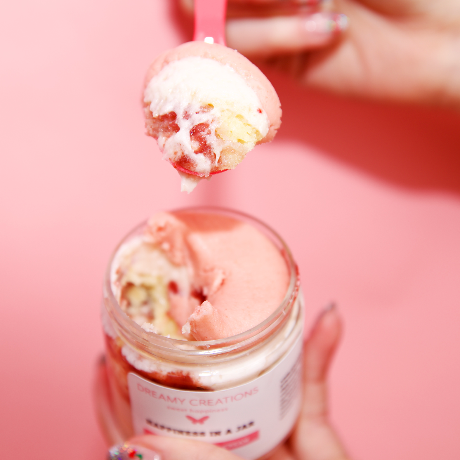 Strawberries and cream cupcake in a jar 
